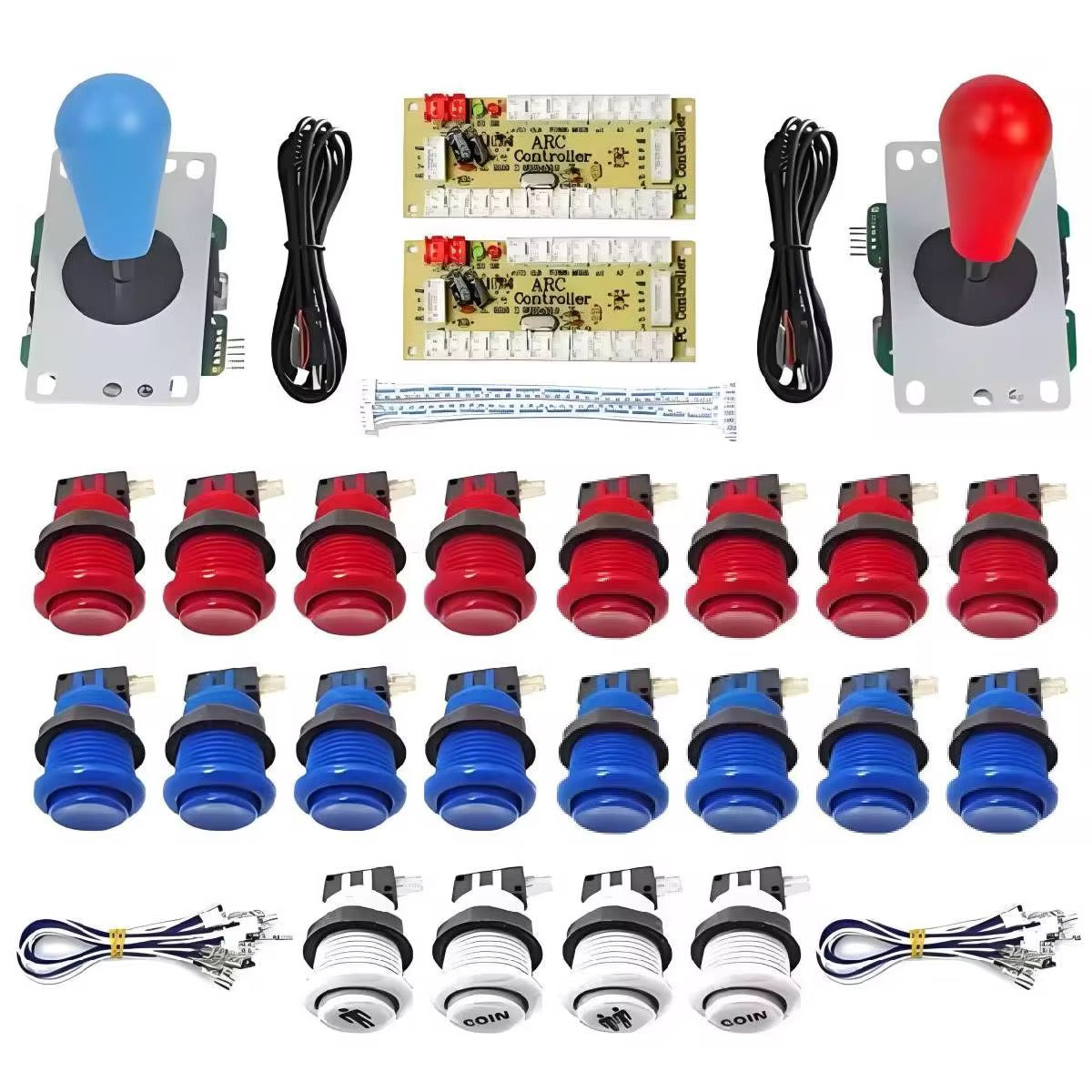 2-Player Arcade Happ Style Joystick & Button Set – Red & Blue