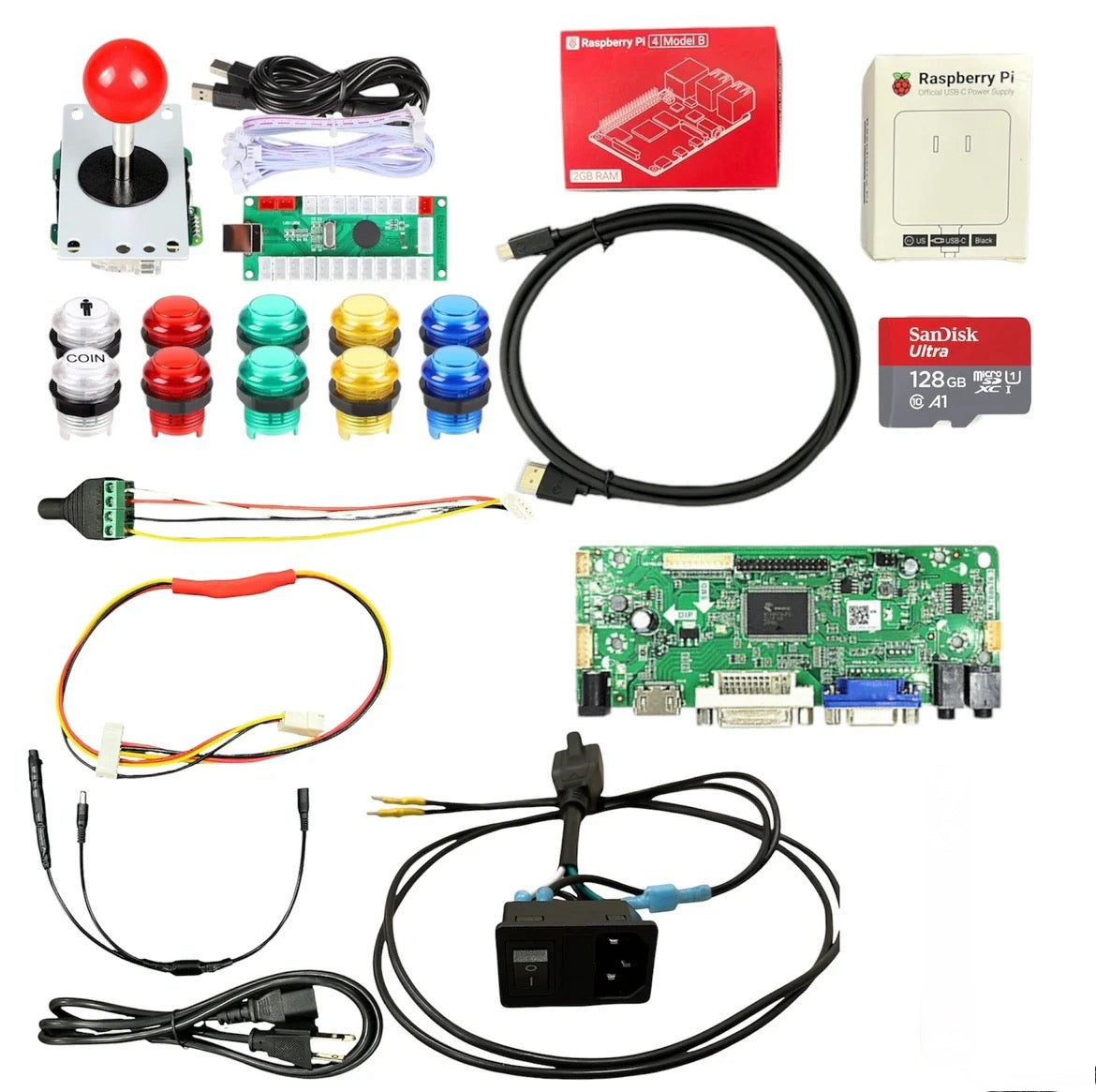 Complete Arcade1up Vertical Screen Mod Kit 700 to 1 with Raspberry Pi4b+ - 1 Player