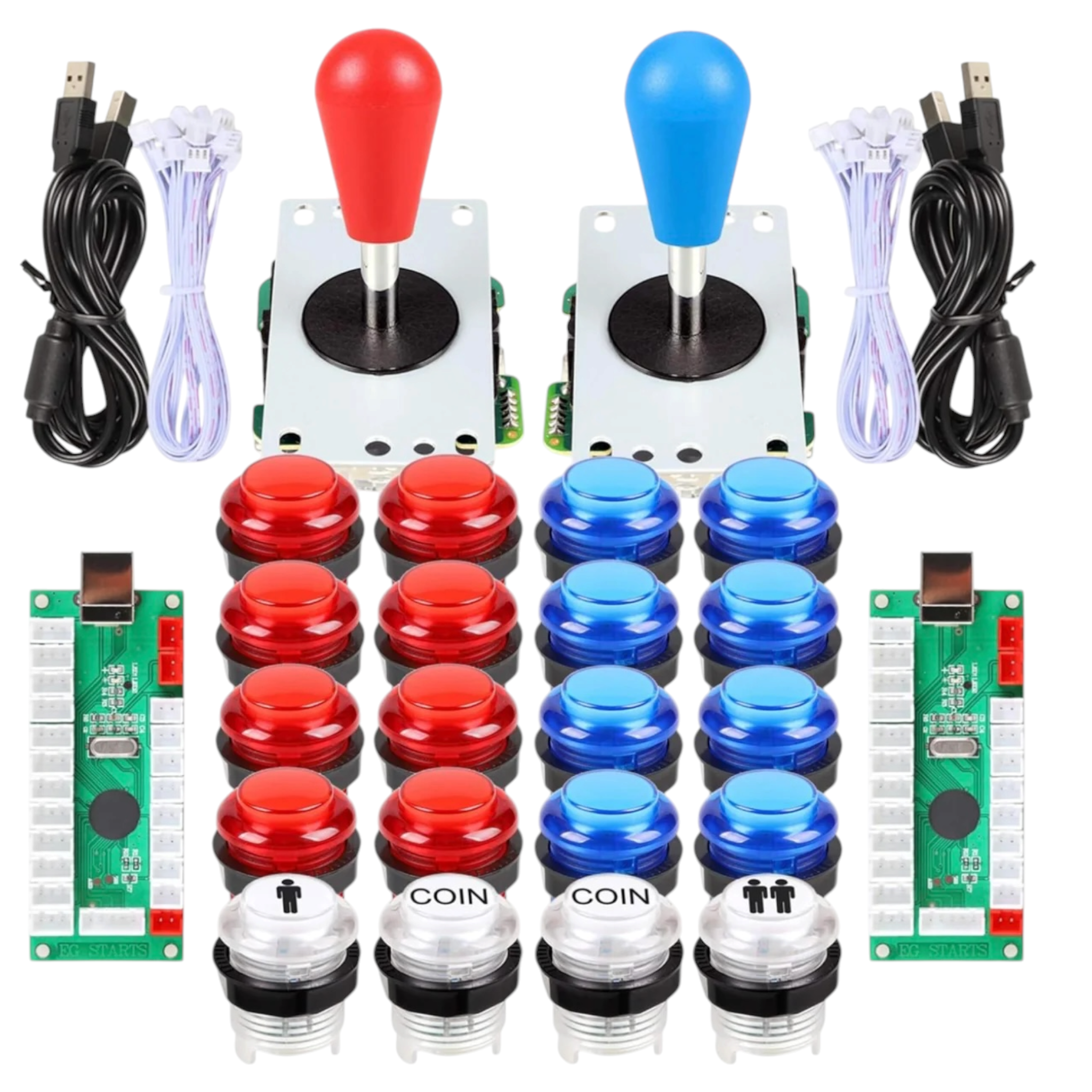 2-Player LED Arcade Joystick & Button Set – Red & Blue – Showtime Gaming