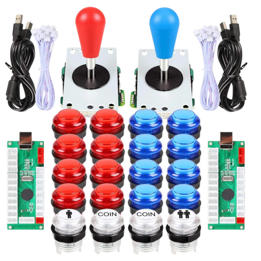 2-Player LED Arcade Joystick & Button Set – Red & Blue